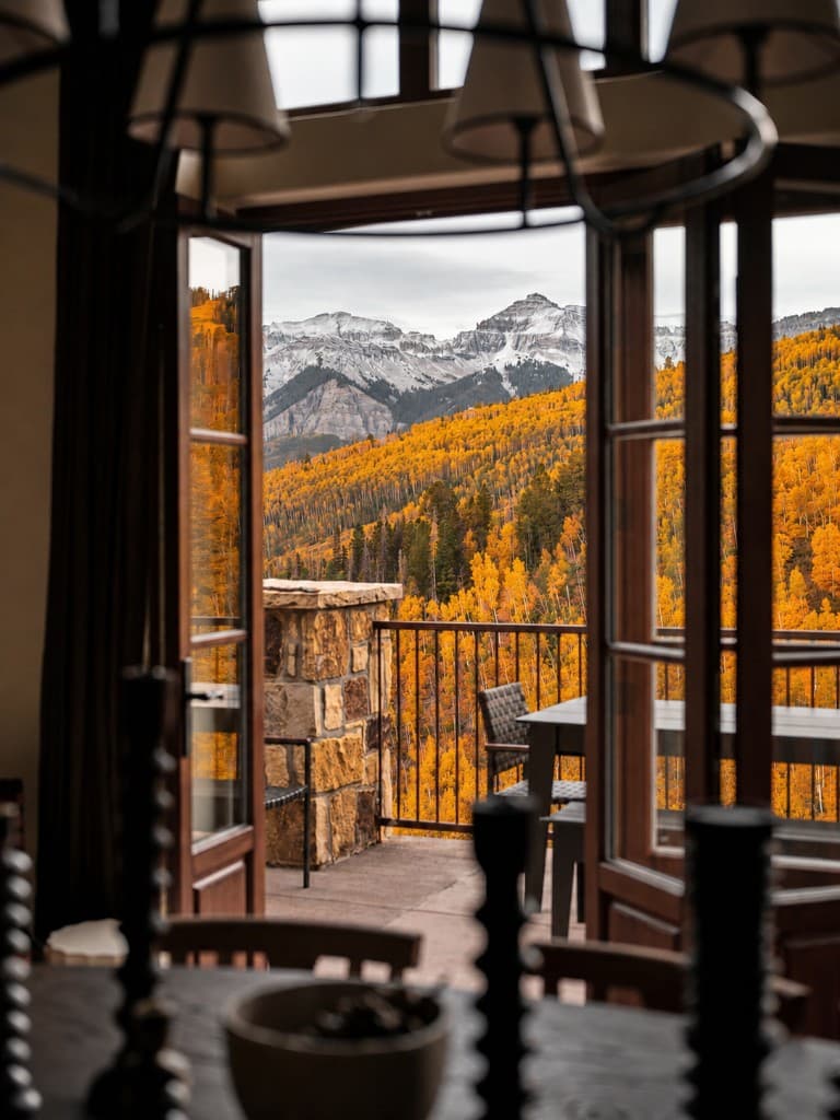 Fall foliage through the dining room doors